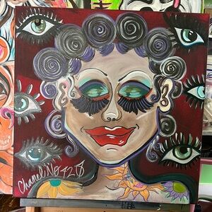 Chanel Signed Abstract Art with Eyes and Faces